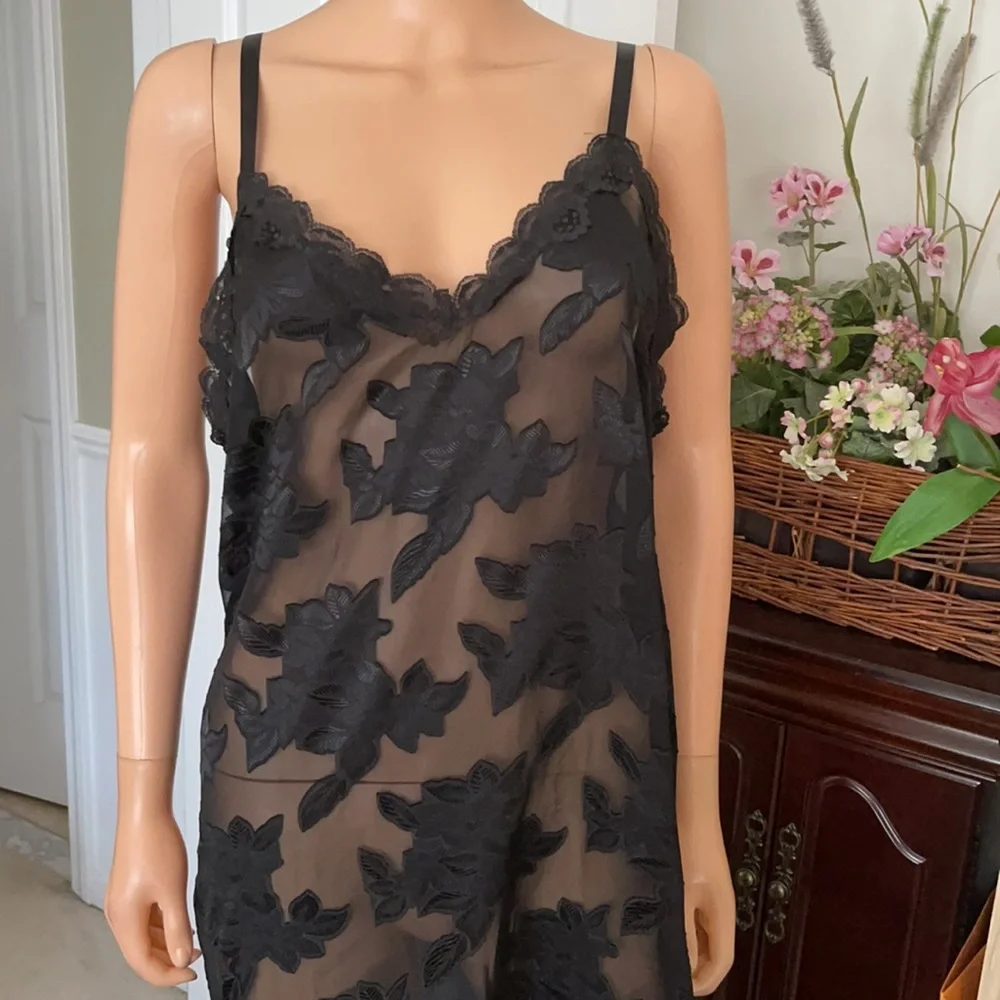 Vintage Black Long Floral Maxi Slip Dress